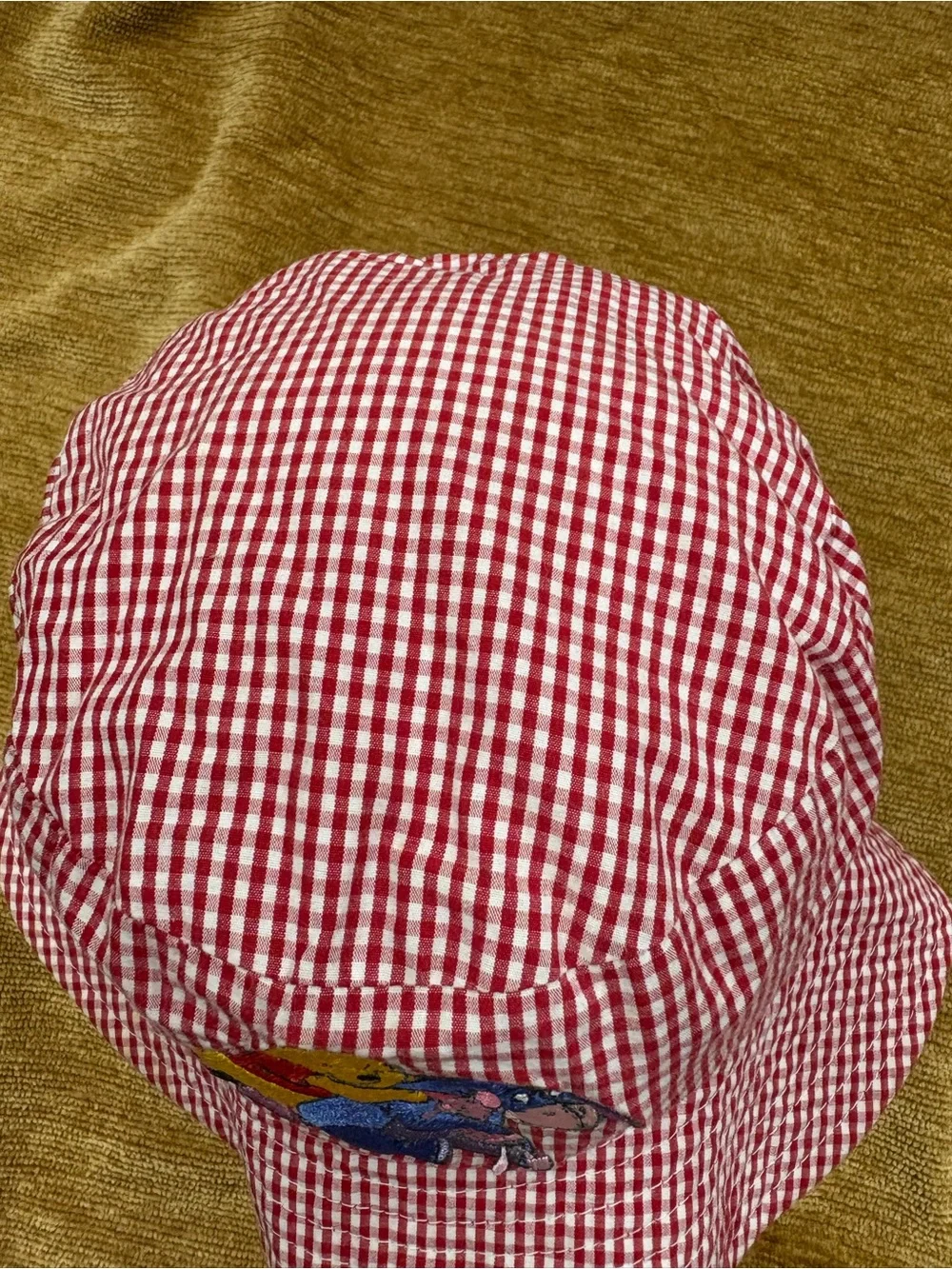 Disney Red Gingham Bucket Hat with Winnie the Pooh, Eeyore & piglet  Embroidery